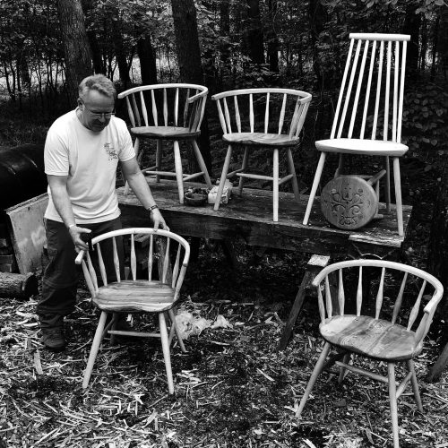Green wood chairs